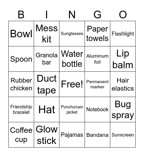 Be Prepared! Bingo Card