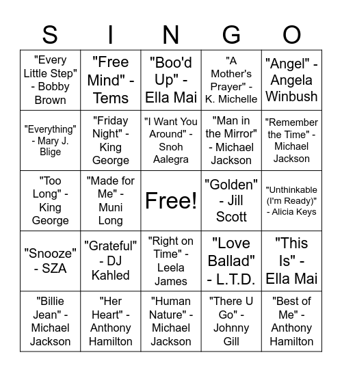 Singo Bingo Card