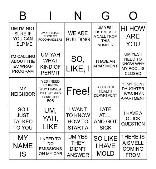 PHONE BINGO Card