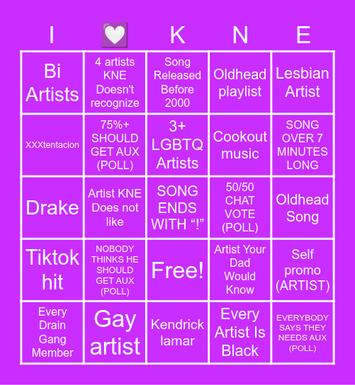KNE Monthly Mix – June Bingo Card