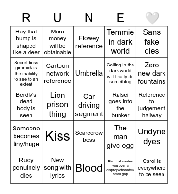 Deltarune Yesterday Bingo Card
