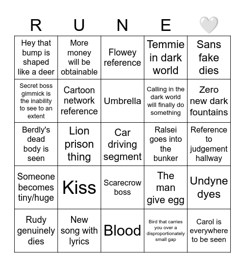 Deltarune Yesterday Bingo Card