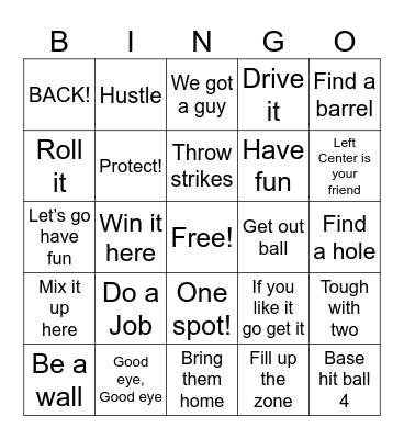 Baseball Bingo Card
