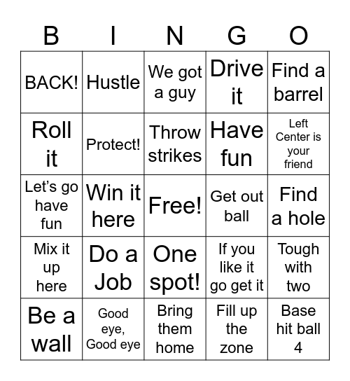 Baseball Bingo Card