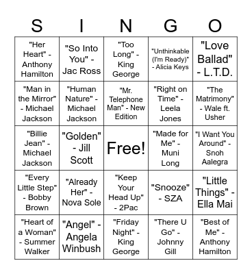 Singo Bingo Card