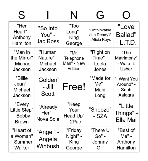 Singo Bingo Card