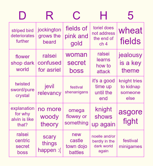 deltarune chapter 5 bingo card Bingo Card