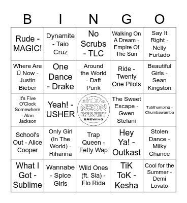 Summer Hits Bingo Card