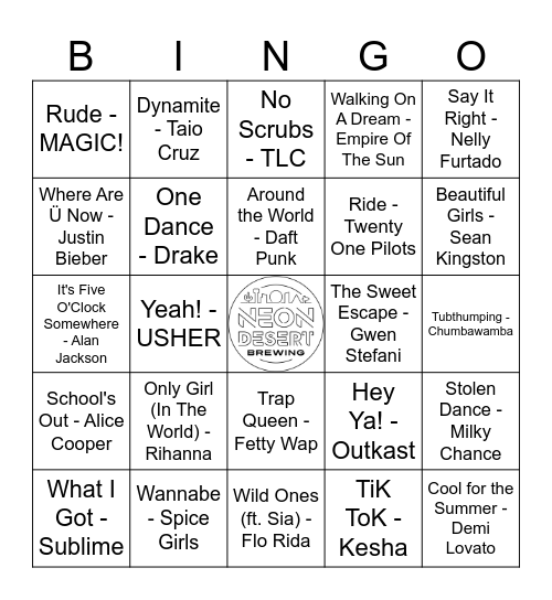 Summer Hits Bingo Card