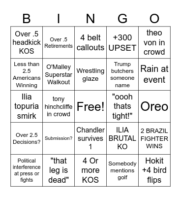 UFC White House Bingo Card