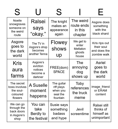 Deltarune Chapter 5 Bingo Card Bingo Card