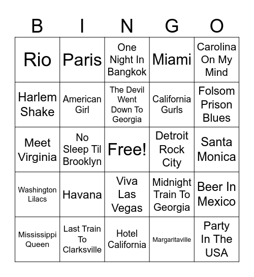 Location, Location, Location!! Bingo Card