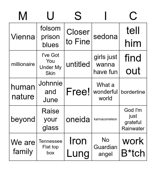 music bingo - MEPAP March 2026 Bingo Card