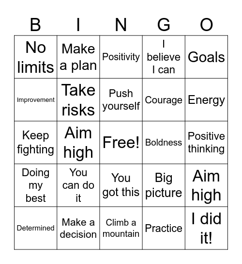 Determination Bingo Card