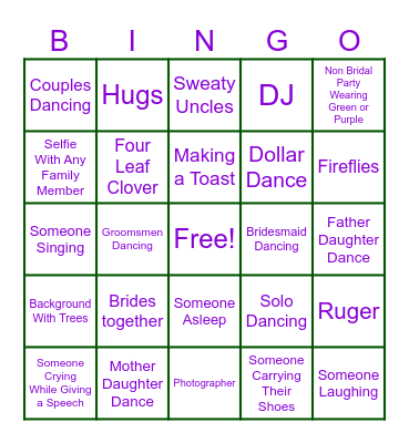 Wedding Photo BINGO Card
