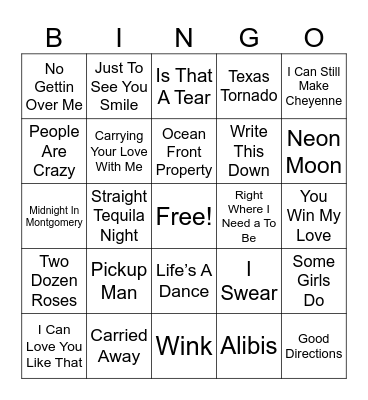 “Old School” Country Bingo Card