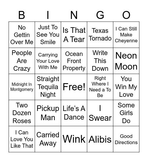 “Old School” Country Bingo Card