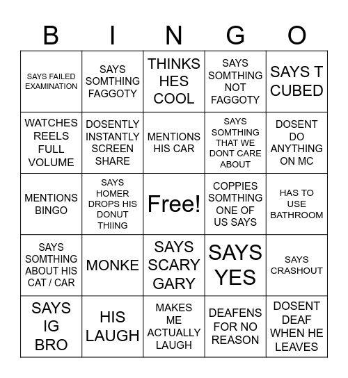 GAYVON BINGO Card