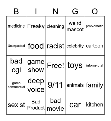 bad aged commercial Bingo Card