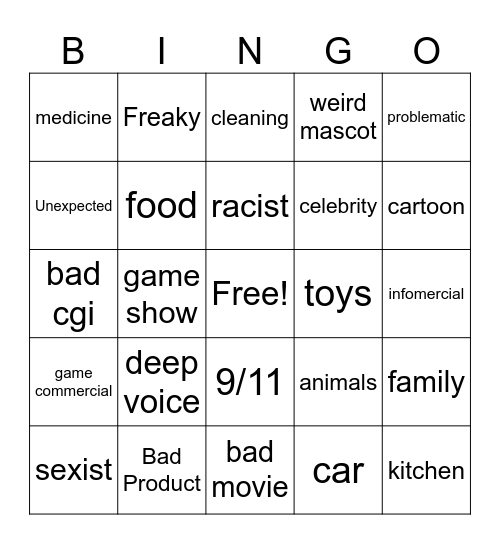 bad aged commercial Bingo Card