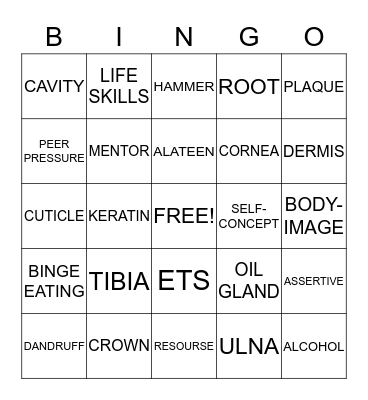 HEALTH Bingo Card