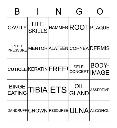 HEALTH Bingo Card