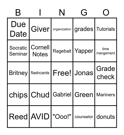 AVID BINGO Card