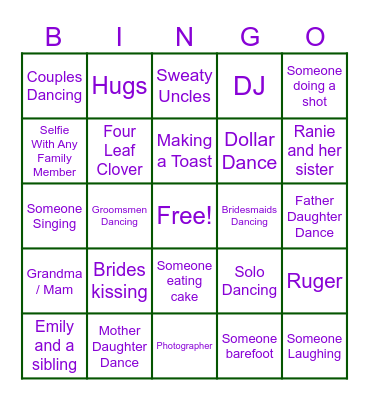 Wedding Photo BINGO Card