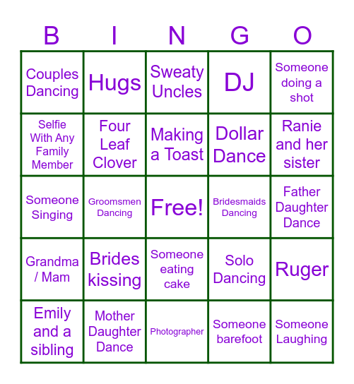 Wedding Photo BINGO Card