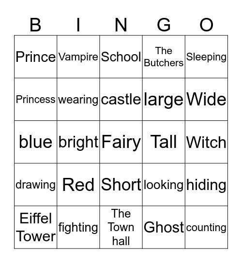 adjectives, nouns and verbs Bingo Card