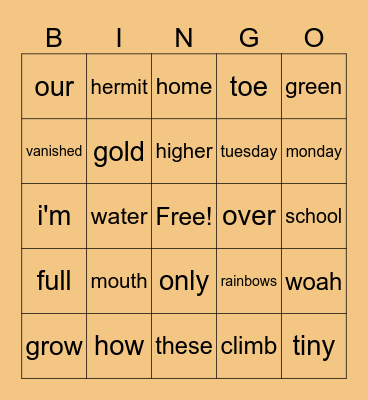 7.1 heart word bingo Card