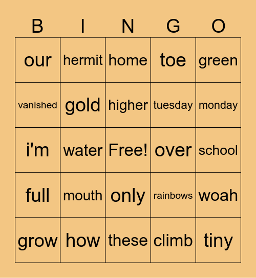 7.1 heart word bingo Card