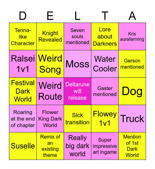 Deltarune Chapter 5 Bingo Card