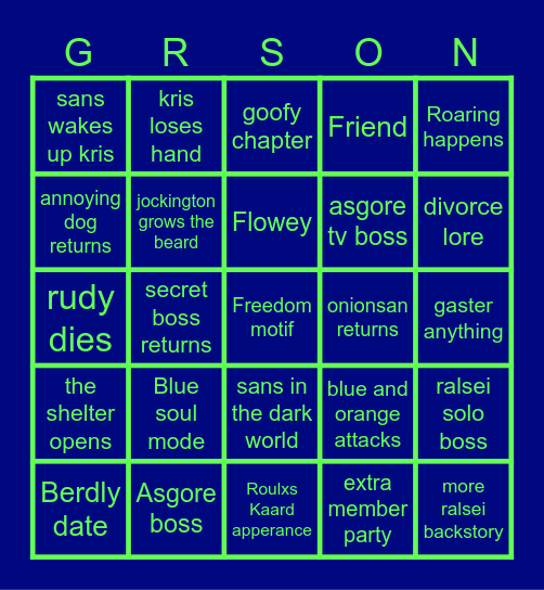 Deltarune Chapter 5 Bingo Card