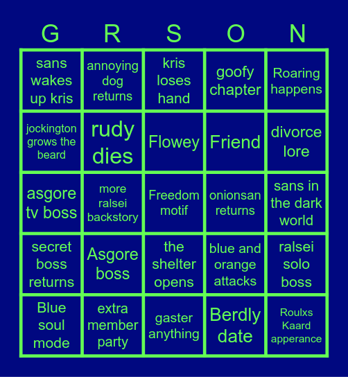 Deltarune Chapter 5 Bingo Card