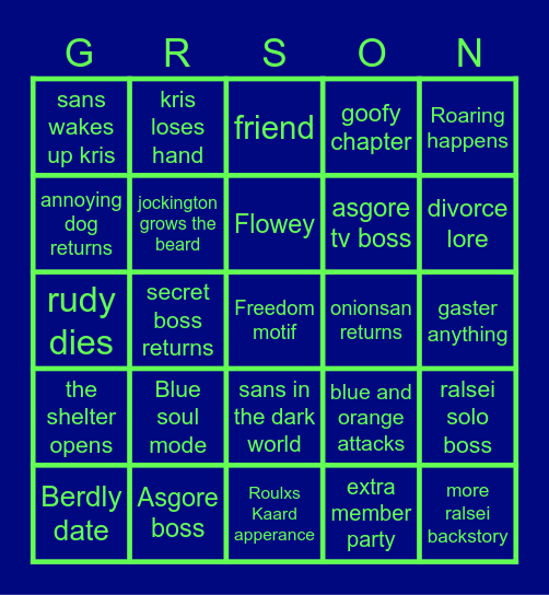 Deltarune Chapter 5 Bingo Card