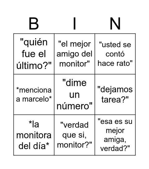 PL Bingo Card