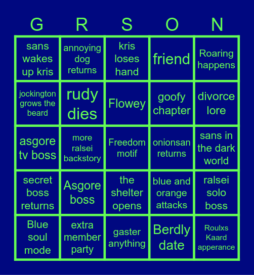 Deltarune Chapter 5 Bingo Card