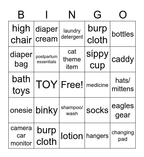 BABY SHOWER GIFT BING Bingo Card
