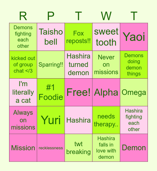 KNY RPTWT BINGO!! Bingo Card