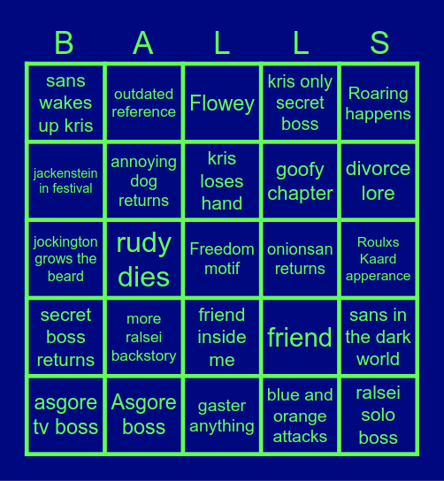 Deltarune Chapter 5 Bingo Card