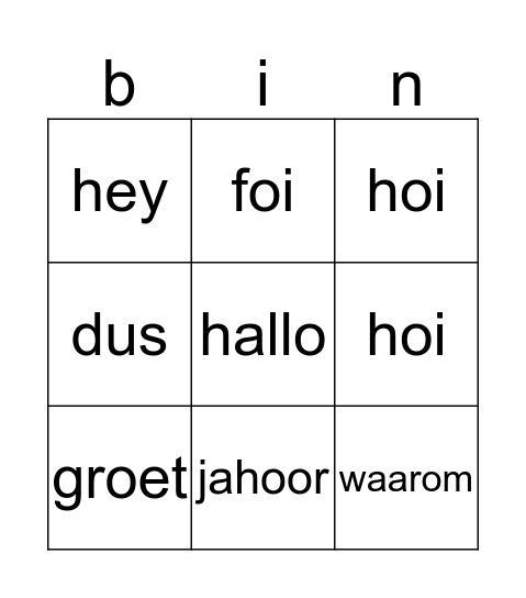 hoi Bingo Card