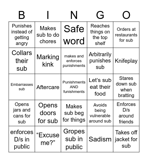 Owner Bingo Card