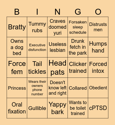Puppy Girl Bingo Card