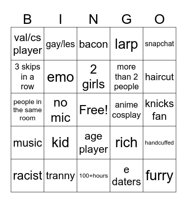 Neighbors Bingo Card