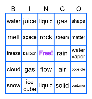 States of Matter Bingo Card