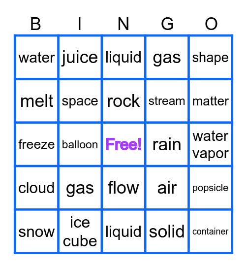 States of Matter Bingo Card