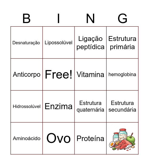 BINGO DAS PROTEÍNAS E VITAMINAS Bingo Card