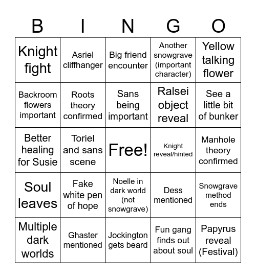 Deltarune chapter 5 Bingo Card