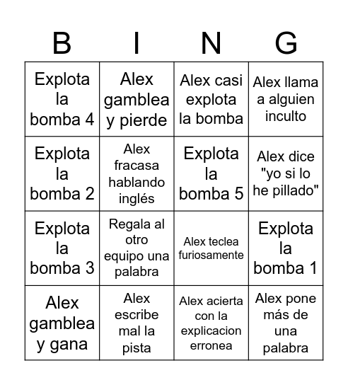 Bingo Alex Bingo Card